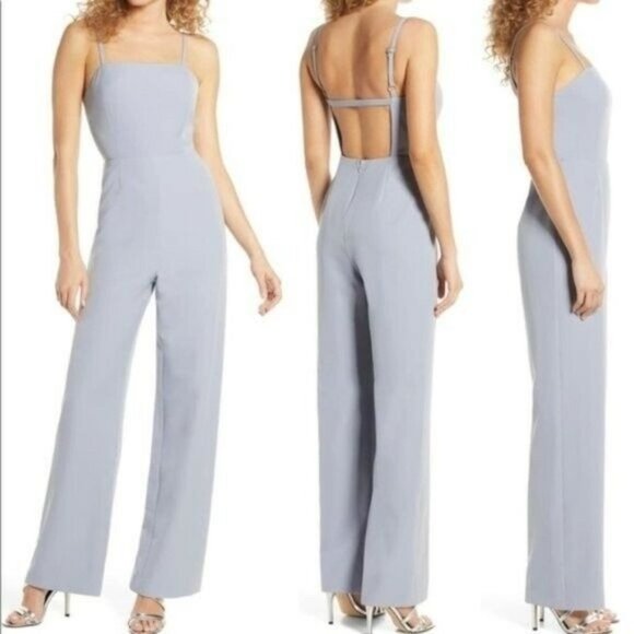 Backless Jumpsuit - WAYF The Charlize Backless Jumpsuit - Dusty Blue, Size S - Picture 1 of 11